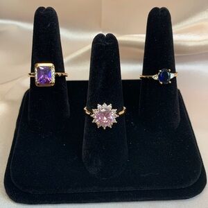 3 PC Set - NEW Pretty Bird Real Rose Gold Plated Colorful Stone Rings Size 8